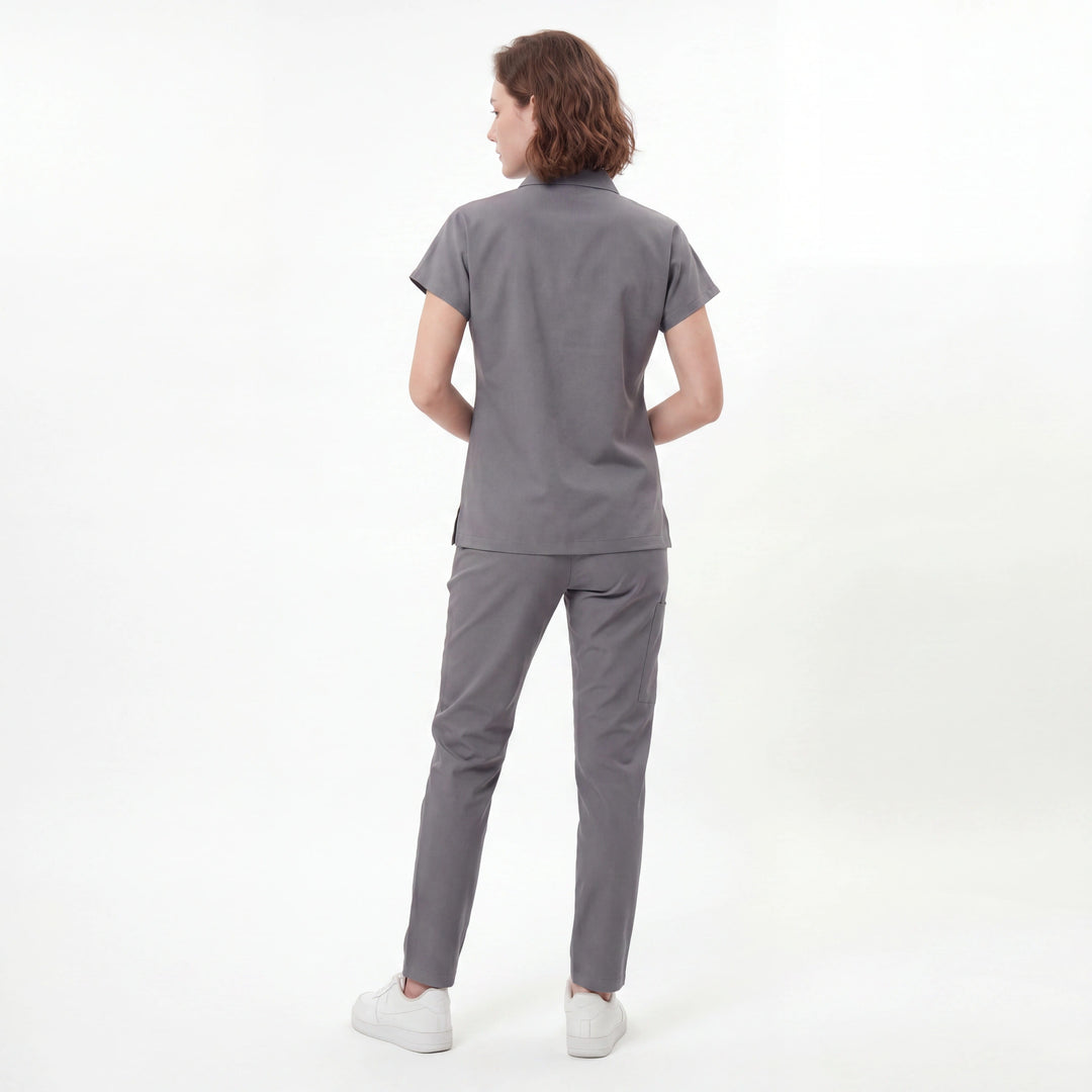 Premium Likralı Zipper Seri Kadın Duman Gri Üniforma Takımı