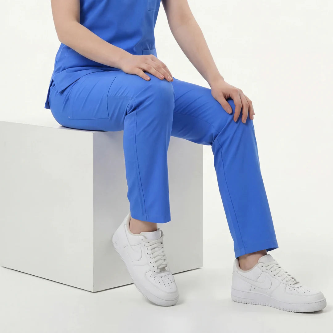 Likralı Zipper Seri Kadın Orta Mavi Üniforma Alt