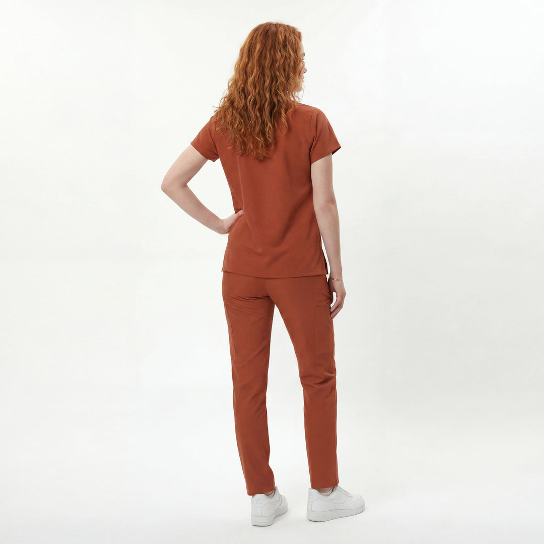 Likralı Zipper Seri Kadın Kiremit Üniforma Takımı