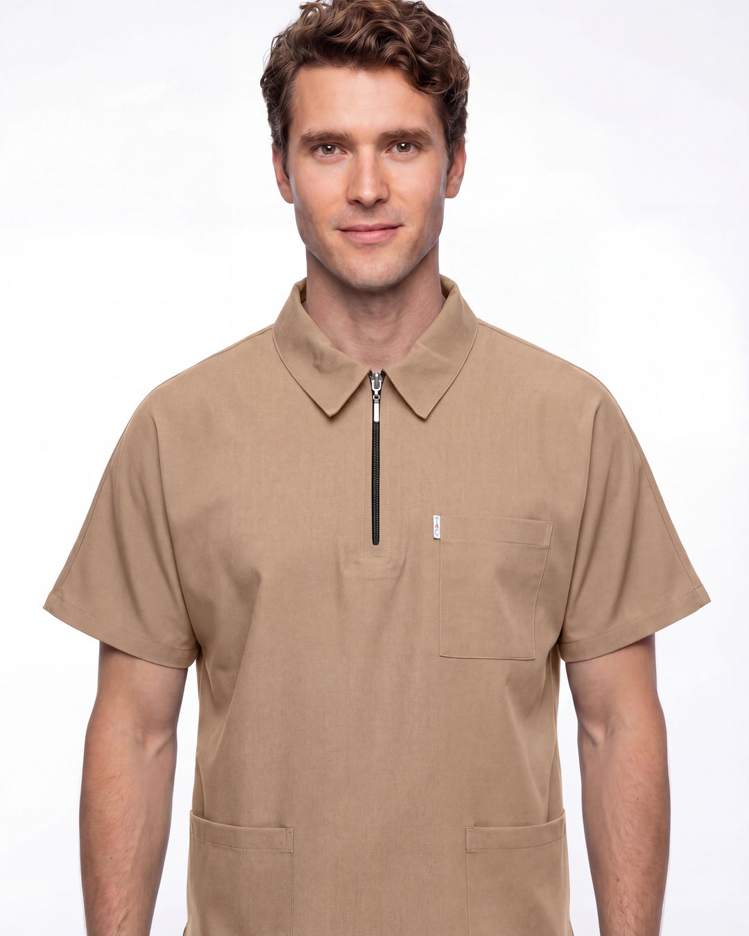 Premium Likralı Zipper Seri Erkek Bej Üniforma Üst