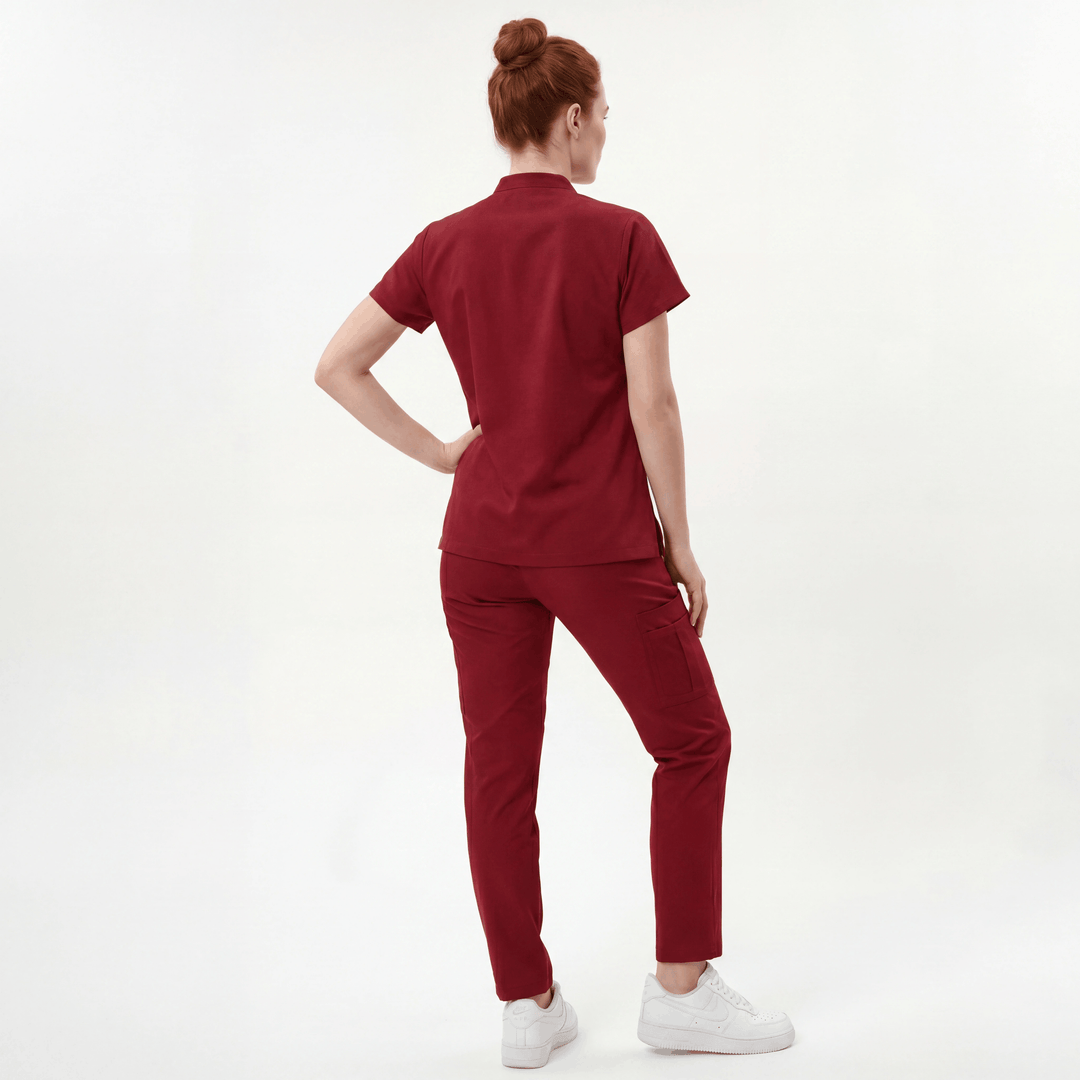 Premium Likralı Snap Seri Kadın Bordo Üniforma Takım