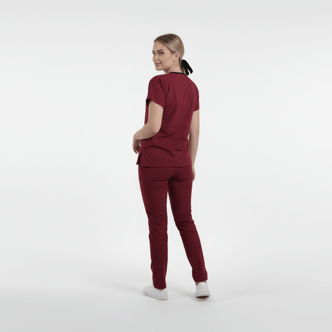 Terycoton Klasik Seri Kadın Bordo Üniforma Üst