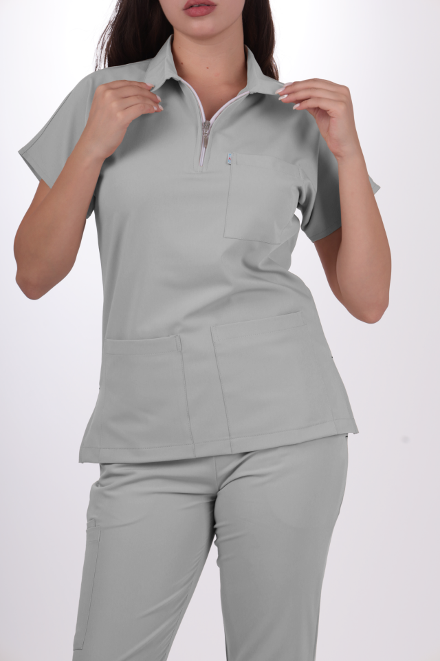 Premium Likralı Zipper Seri Kadın Bulut Mavisi Üniforma Takımı