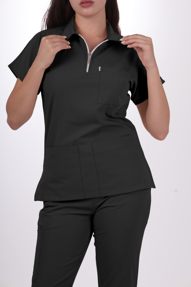 Premium Likralı Zipper Seri Kadın Antrasit Gri  Üniforma Takımı