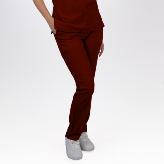 Premium Likralı Zipper Seri Kadın Bordo Üniforma Alt