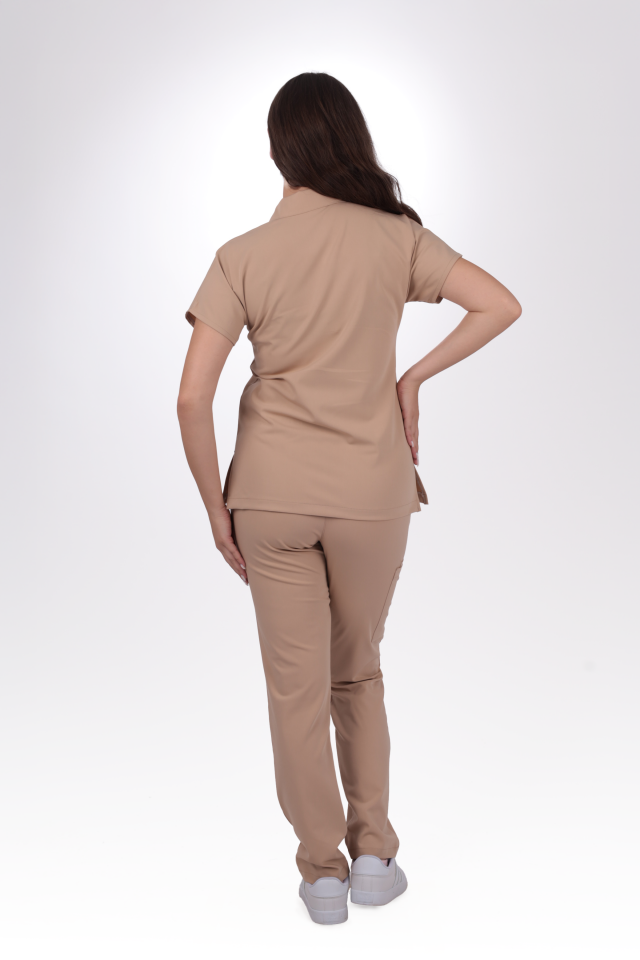 Premium Likralı Zipper Seri Kadın Bej Üniforma Takımı