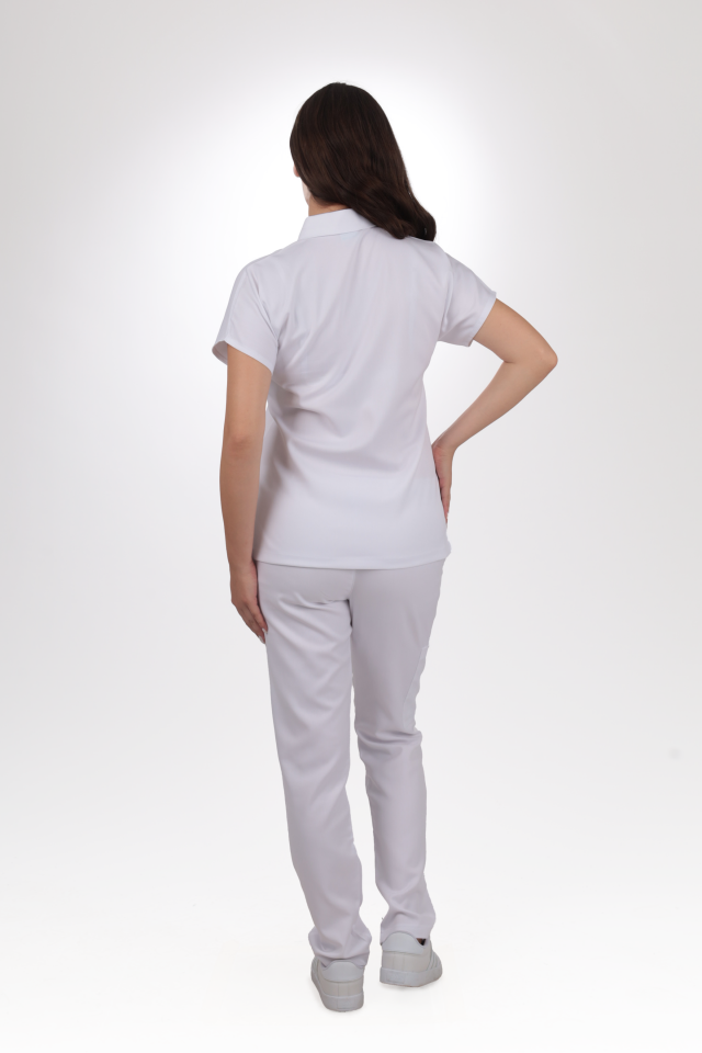 Premium Likralı Zipper Seri Kadın Beyaz Üniforma Takımı