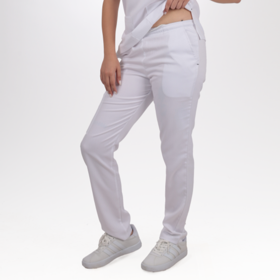 Premium Likralı Zipper Seri Kadın Beyaz Üniforma Alt