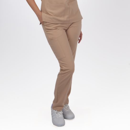 Premium Likralı Zipper Seri Kadın Bej Üniforma Alt