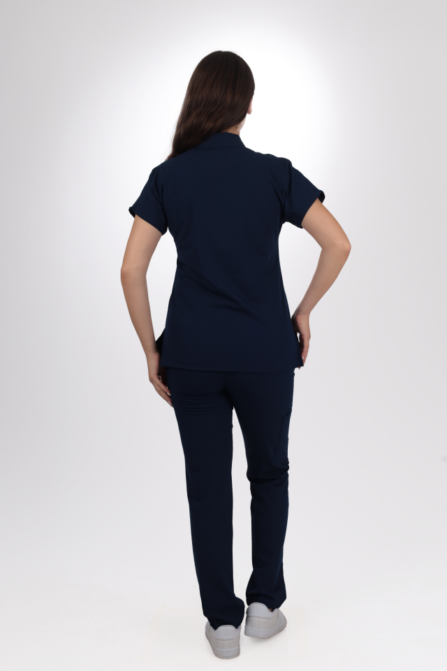 Premium Likralı Zipper Seri Kadın Lacıvert Üniforma Takımı