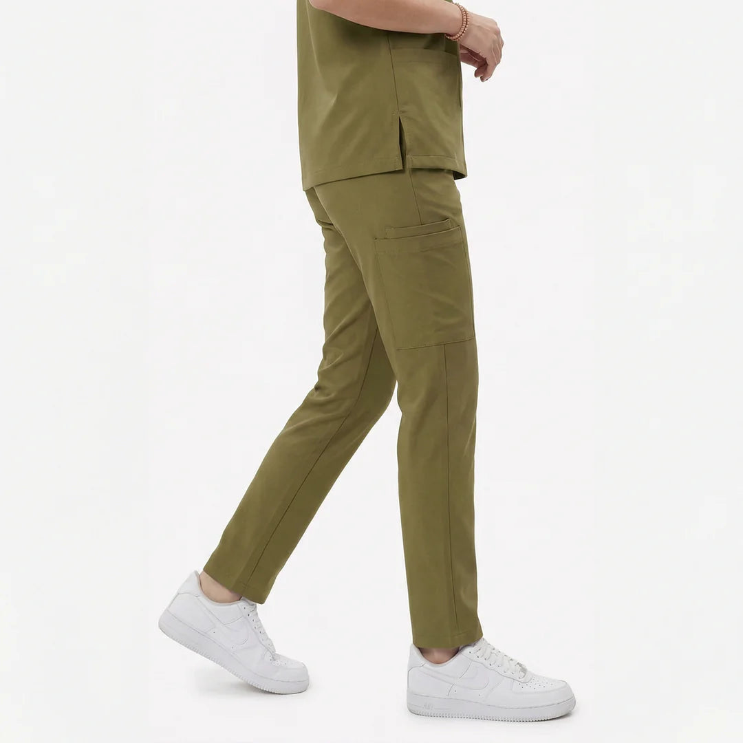 Likralı Zipper Seri Kadın Haki Üniforma Alt