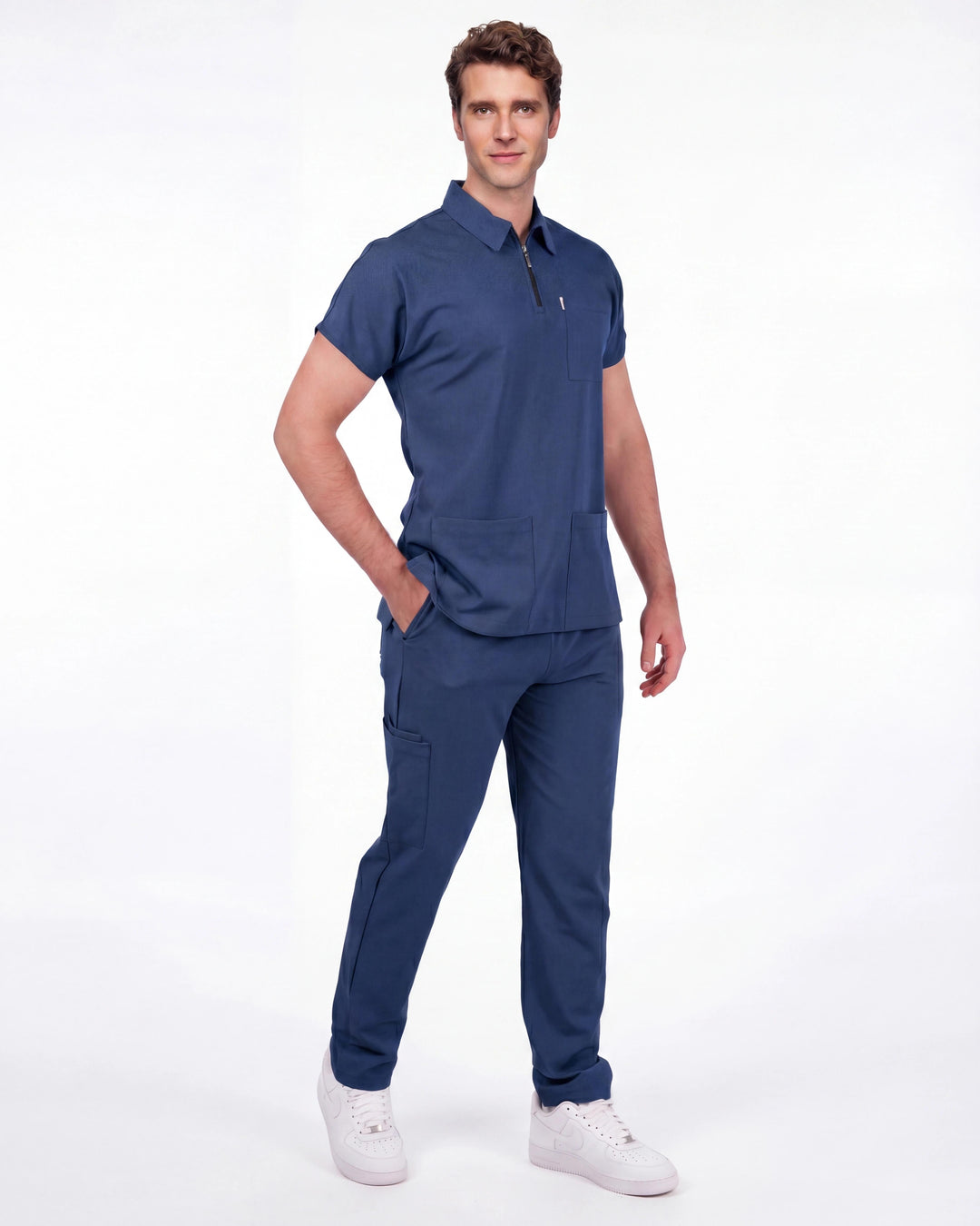 Premium Likralı Zipper Seri Erkek Havacı Mavisi Üniforma Takımı