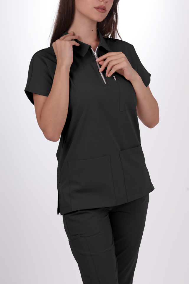 Premium Likralı Zipper Seri Kadın Antrasit Gri  Üniforma Takımı