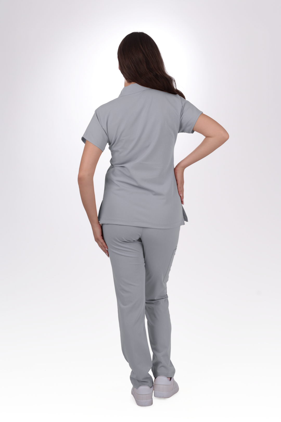 Premium Likralı Zipper Seri Kadın Açık Gri Üniforma Takımı