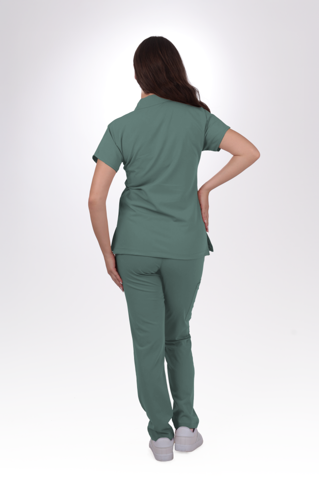 Premium Likralı Zipper Seri Kadın Küf Yeşili Üniforma Takımı