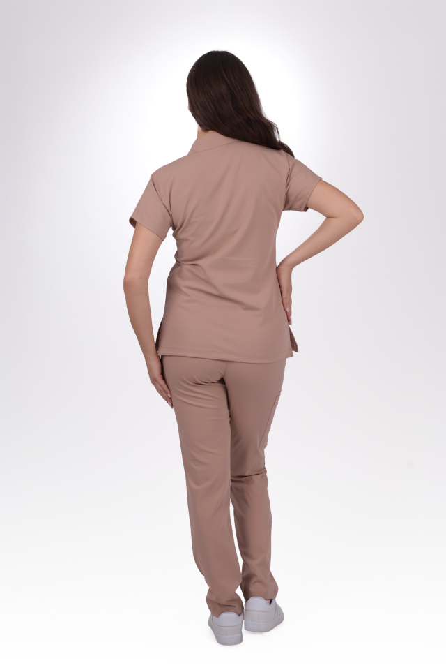 Premium Likralı Zipper Seri Kadın Karamel Üniforma Takımı