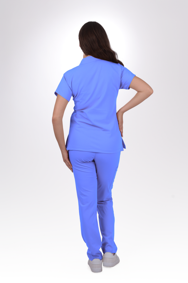 Premium Likralı Zipper Seri Kadın Açık Mavi Üniforma Takımı