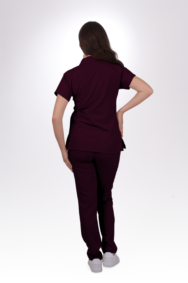 Premium Likralı Zipper Seri Kadın Mürdüm Üniforma Takımı