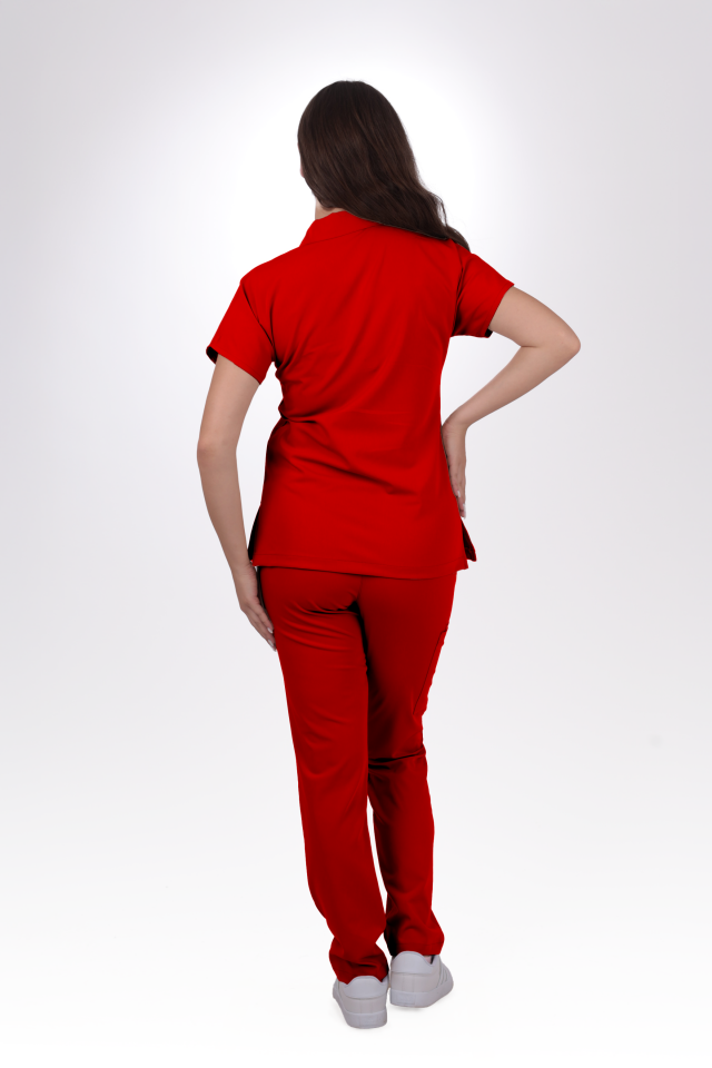 Premium Likralı Zipper Seri Kadın Kırmızı Üniforma Takımı