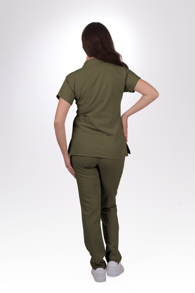 Premium Likralı Zipper Seri Kadın Haki Üniforma Takımı