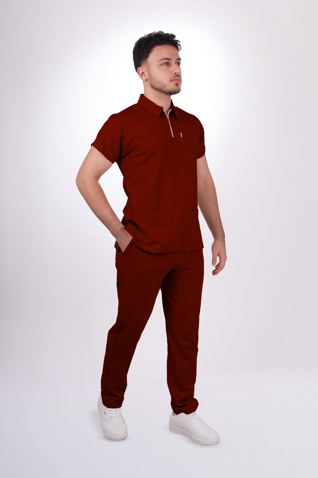 Likralı Zipper Seri Erkek Bordo Üniforma Alt