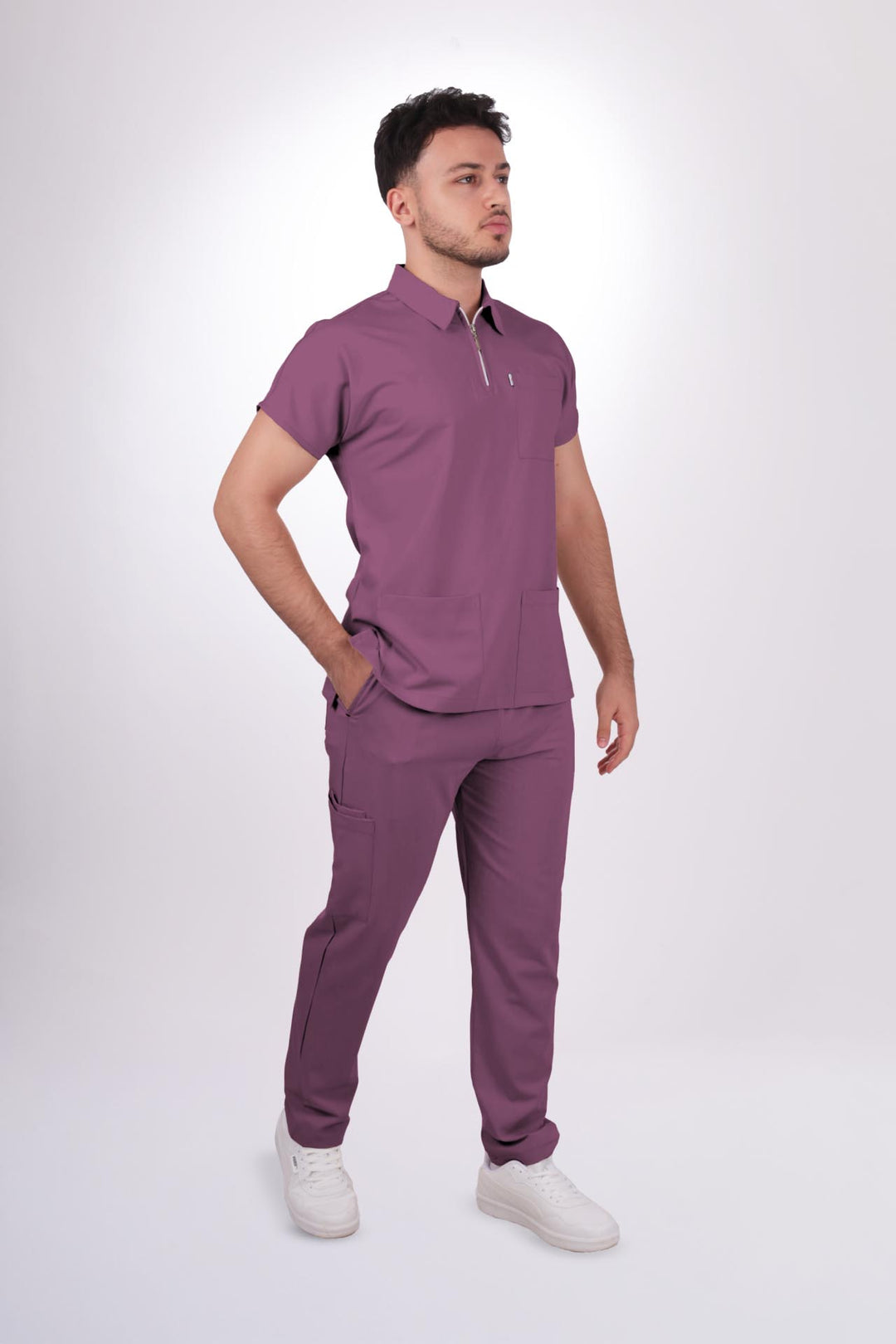 Likralı Zipper Seri Erkek Açık Mürdüm Üniforma Alt
