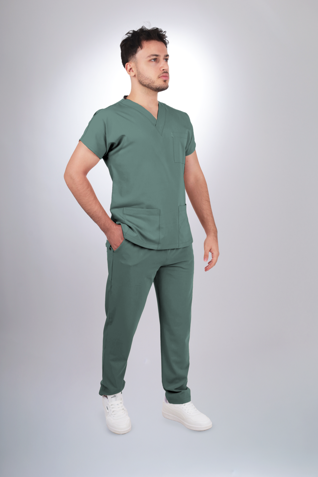 Premium Likralı Klasik Seri Erkek Küf Yeşili Üniforma Takımı