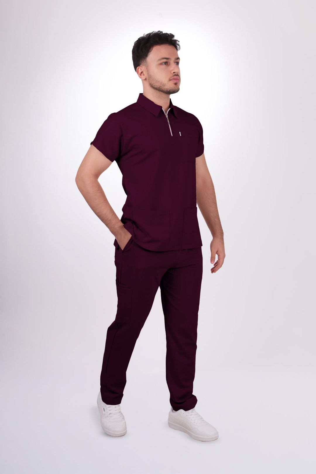 Likralı Zipper Seri Erkek Mürdüm Üniforma Alt