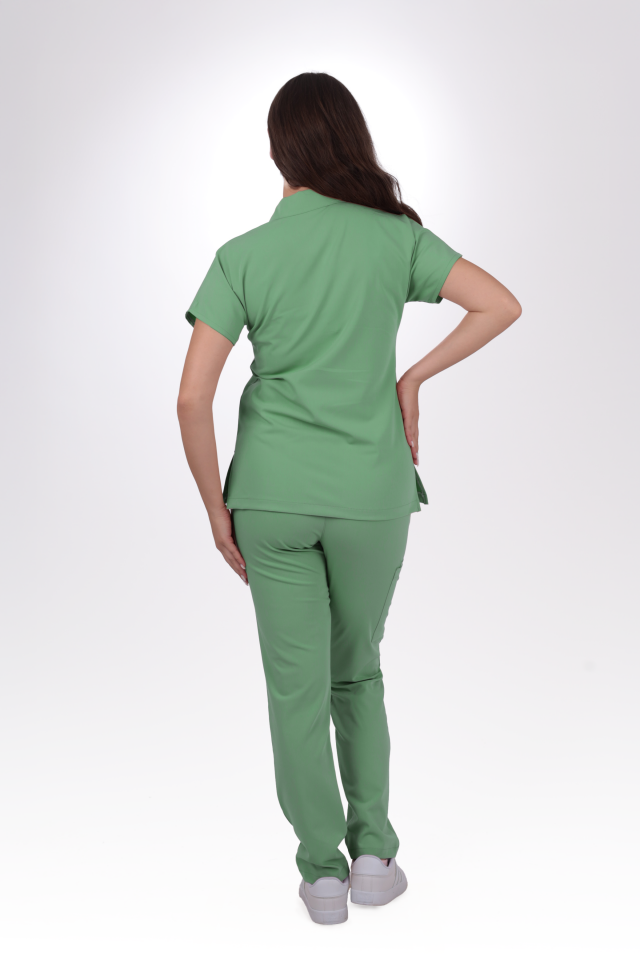 Premium Likralı Zipper Seri Kadın Fıstık Yeşili Üniforma Takımı