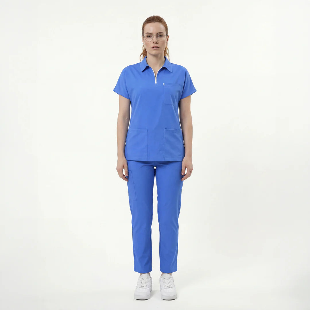Likralı Zipper Seri Kadın Orta Mavi Üniforma Alt