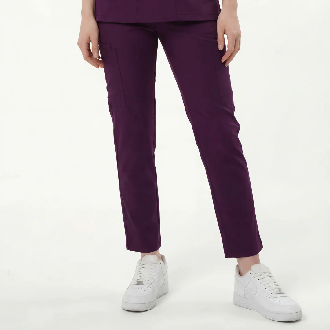 Likralı Zipper Seri Kadın Cerrahi Mürdüm Üniforma Alt