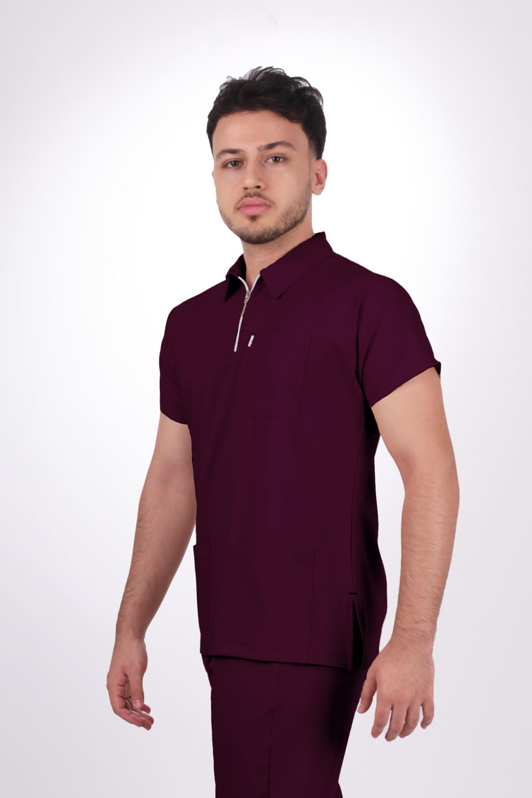 Likralı Zipper Seri Erkek Mürdüm Üniforma Takımı
