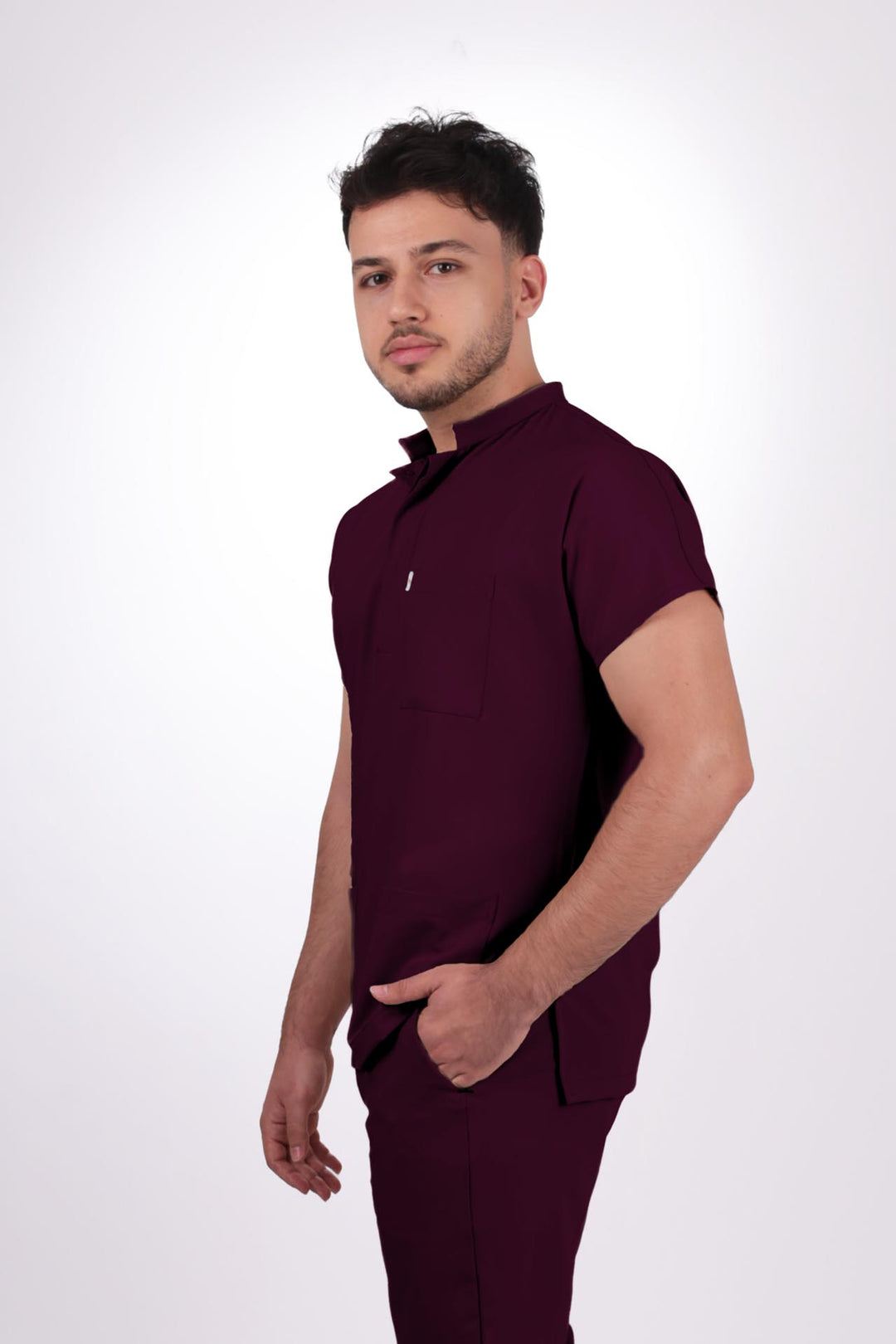 Premium Likralı Snap Seri Erkek Mürdüm Üniforma Takımı