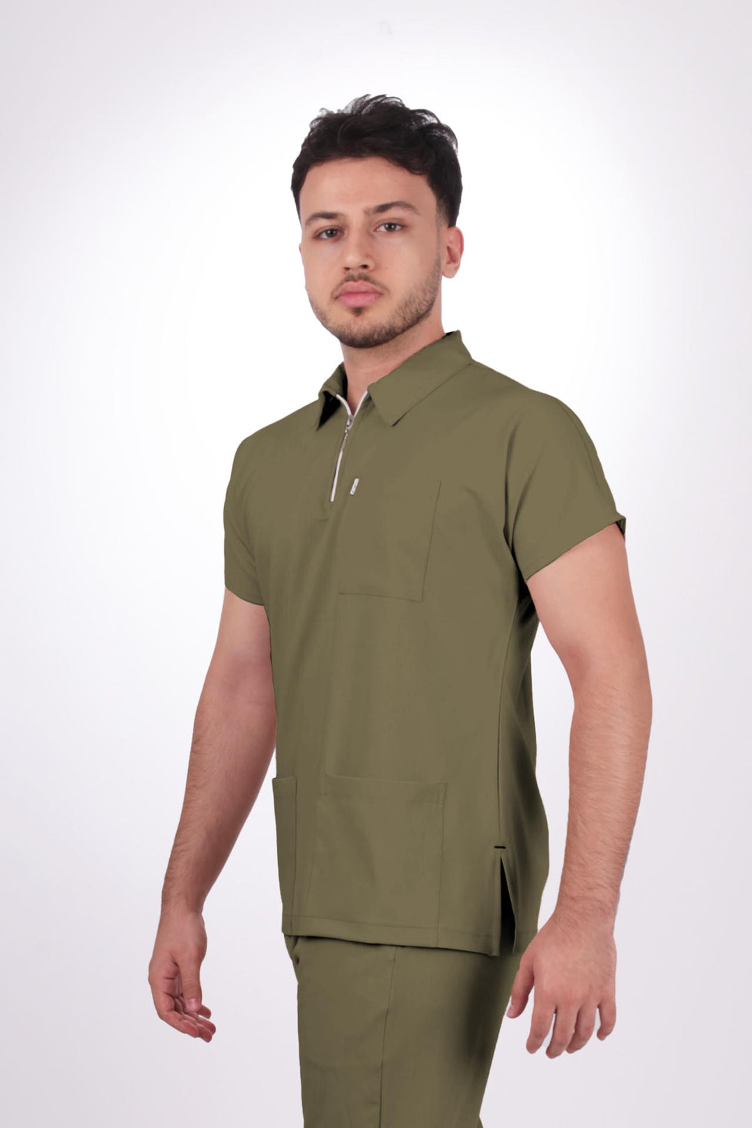 Likralı Zipper Seri Erkek Haki Üniforma Takımı