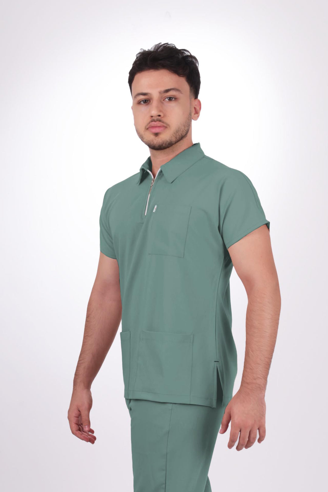 Likralı Zipper Seri Erkek Küf Yeşili Üniforma Üst