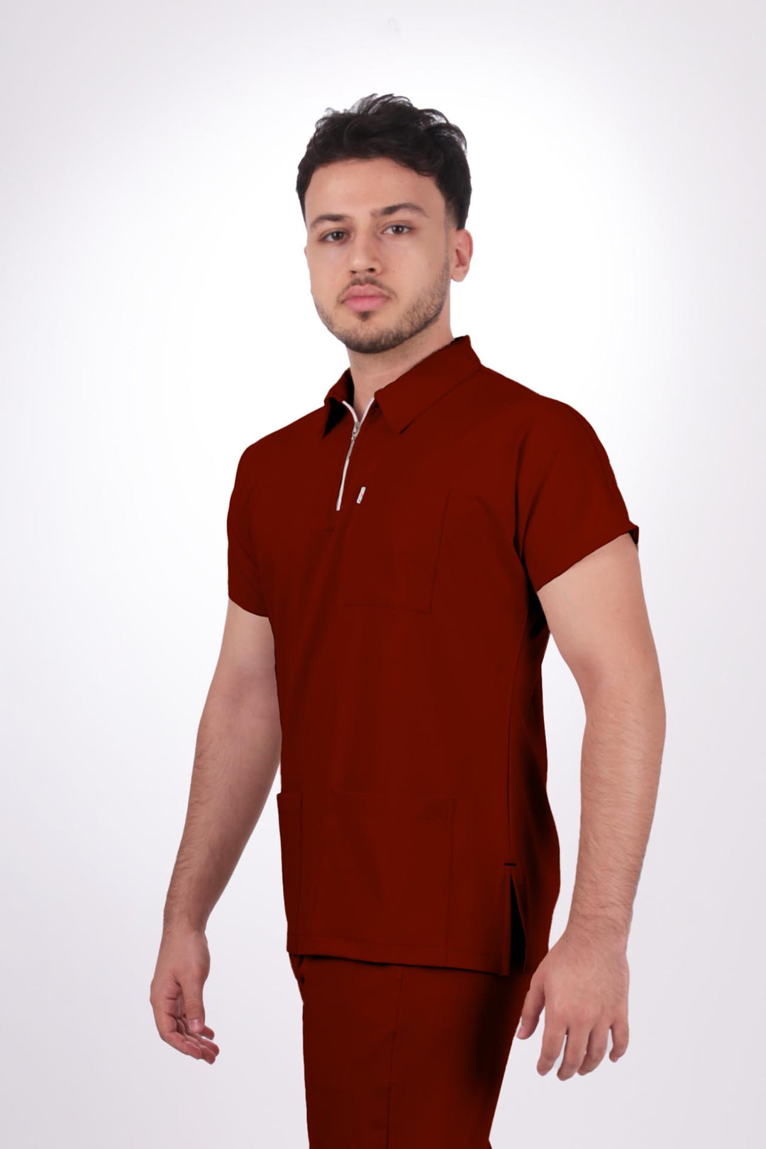 Likralı Zipper Seri Erkek Bordo Üniforma Üst