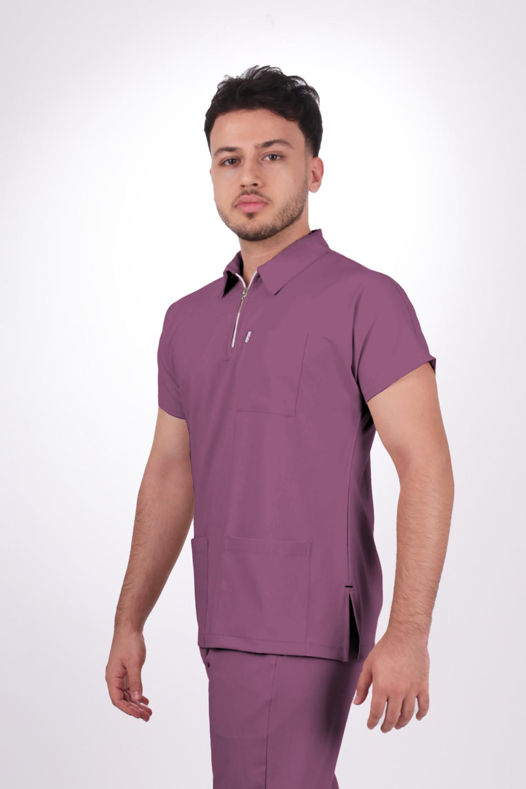 Likralı Zipper Seri Erkek Açık Mürdüm Üniforma Üst