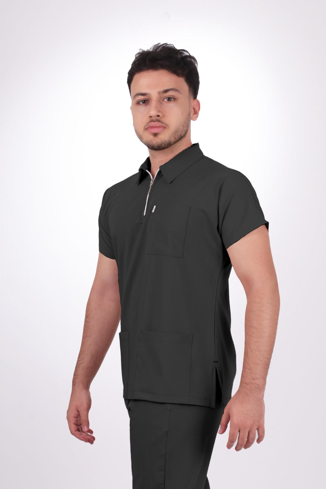 Likralı Zipper Seri Erkek Antrasit Gri Üniforma Takımı