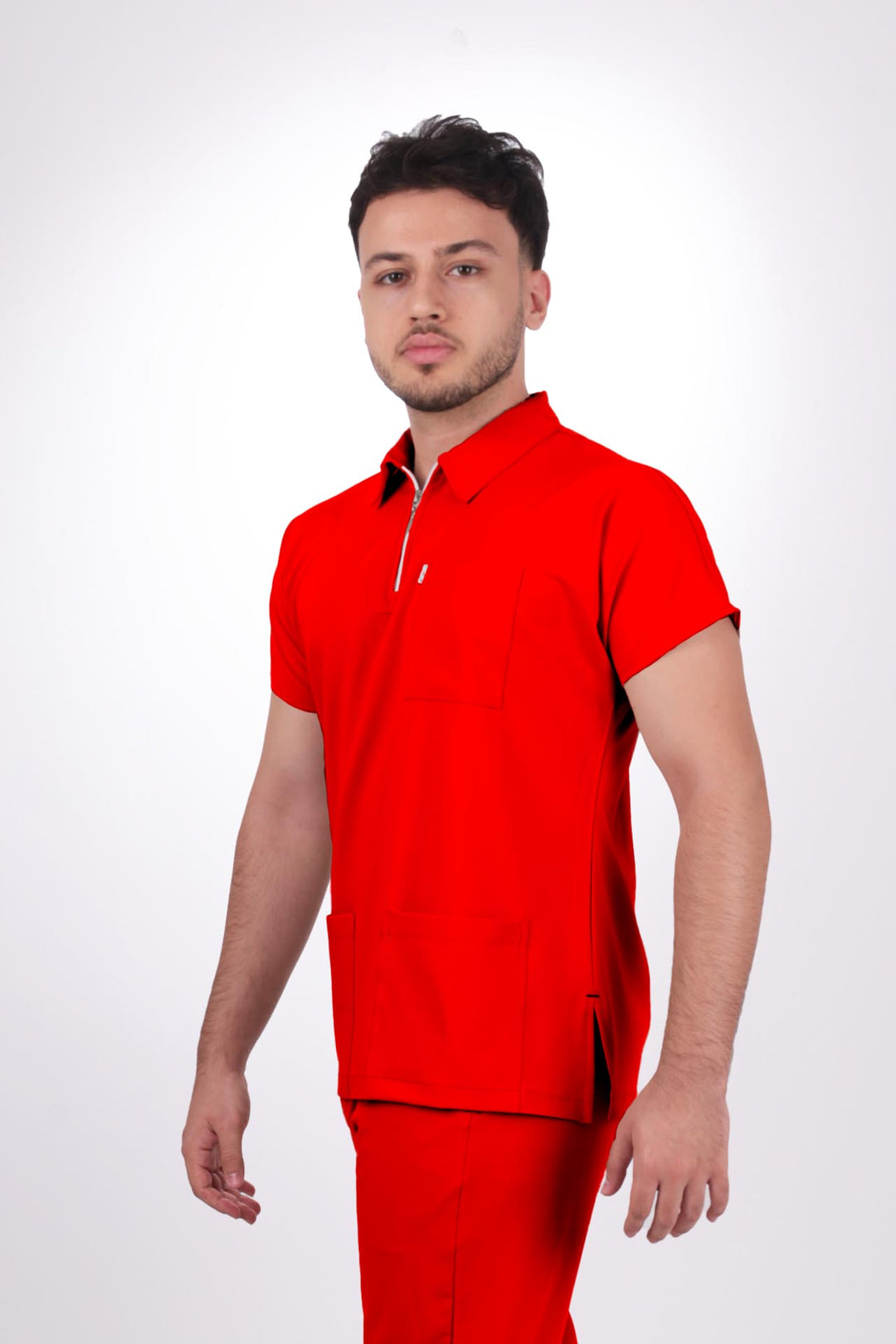 Likralı Zipper Seri Erkek Kırmızı Üniforma Üst