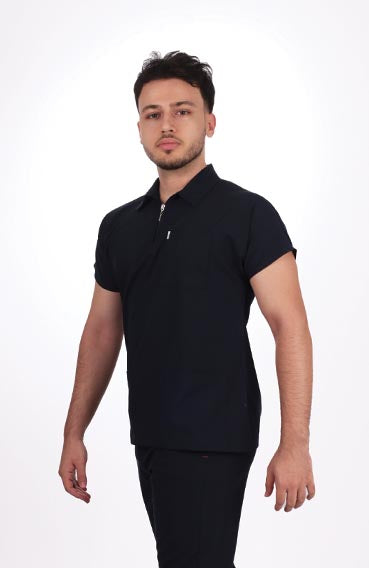 Likralı Zipper Seri Erkek Siyah Üniforma Üst